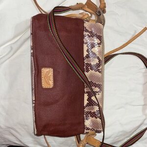 Consuela Brown and Tan Crossbody Bag with Snakeskin Accent